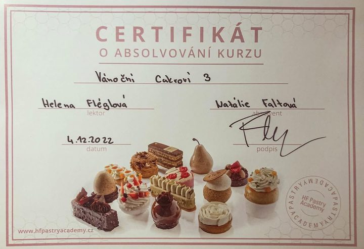 Certifikát z kurzu vánočního cukroví – Sladké od Natálky